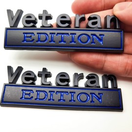 Veteran Edition Emblem Car Decals, Retired Soldier 3D Metal Material Sticker, Veteran Letters Raised Metal Fenders Decal Car Badges,2PCS(Black/Blue)
