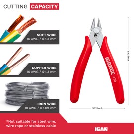 IGAN-170 Flush Wire Cutters (Pack of 2), Precision Jewelry Making Flush Cut Pliers, Small Wire Snips Clippers, Ideal for Ultra-fine Cutting Needs, Red
