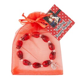 Needzo Miraculous Ladybug Jewelry, Red Rosary Bracelet Blessed Mother Accessory, Stretchable 7 1/2 Inches