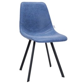 LeisureMod Markley Modern Leather Dining Side Chair With Metal Legs Peacock Blue