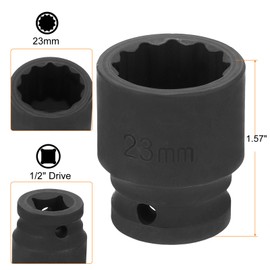 HARFINGTON 12-Point Impact Socket 1/2 Inch Drive 23mm Metric Cr-V Shallow Impact Socket Nut Driver Wrench for Auto Repair