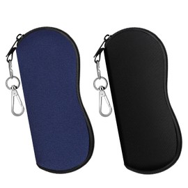 MoKo Sunglasses Soft Case 2 Pack, Ultra Light Portable Neoprene Zipper Glasses Soft Case, Eyeglass Safety Pouch Zipper Box Case with Belt Clip, Indigo/Black