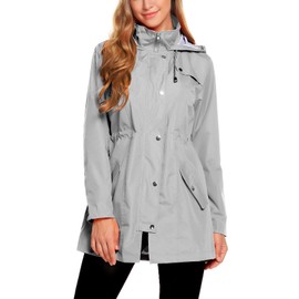 ZHENWEI Womens Lightweight Hooded Waterproof Active Outdoor Rain Jacket Gray L