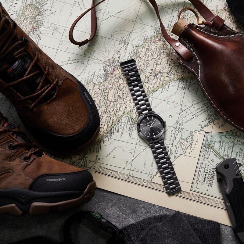 BUREI Men's Quartz Waterproof Analog Wrist Watch Men Watch, Black,