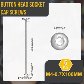 DTGN M4-0.7x100mm Button Head Socket Cap Screws - 6Pack - Good for Road Bicycle, Mountain Bike, Auto, Motorcycle - 304 Stainless Steel Whitewashed - Hex Socket Drive Fasteners