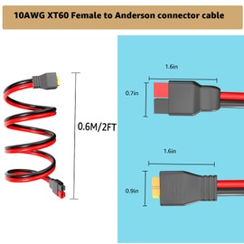 XT60 Female Head to 45A Anderson Connector Adapter. 10AWG Cable Suitable for Outdoor Power Banks, Lithium Battery Packs, Solar Panels to Portable Power Station Extension Cords. (0.6M/2FT)
