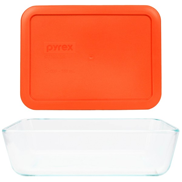 Pyrex 7210 3-Cup Glass Container with 7210-PC 3-Cup Pumpkin Orange