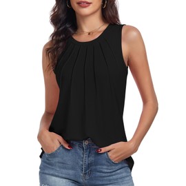 syoss Women's Summer Tank Tops Pleated Round Neck Sleeveless Trendy Tops for Women Dressy Casual XL, Black