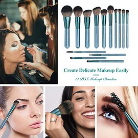 BS-MALL Juego de 14 brochas de maquillaje sintéticas de primera calidad, profesionales, para base de maquillaje, corrector, sombras de ojos, colorete y azul estrellado