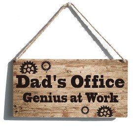 Dad Sign Gift Farmhouse Dad's Office Genius At Work Wooden Hanging Sign Plaque Retro Wall Art Decor Home Decoration 12 x 6 Inches