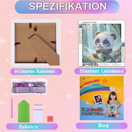 luckyarina Panda Diamond Painting Children with Frame Animals Diamond Painting Pictures Children, 5D Diamond Painting for 8 9 10 11 Years 18 x 18 cm