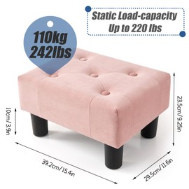 BRIAN & DANY Small Foot Stool, Velvet Foot Stools with Legs, Stable Small Footstool for Living Room, Pink