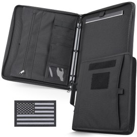 LIVANS Tactical Notebook Portfolio Padfolio Ring Binder with Zipper, Army Military Notebook Planner Contains 25 Sheets A4 Letter Paper and Detachable 3-Ring, Multi-Storage Handle Bag for Out-work