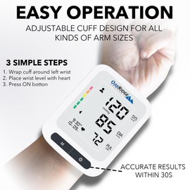 Oakridge Products Wrist Blood Pressure Monitor, Large LCD Backlit Display, Adjustable Cuff, Voice Broadcast, 240 Readings for 2 Users, Automatic BP Machine with Carrying Case, Batteries Included