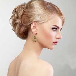 Indian Earrings,Indian Ethnic Style Jewelry Earrings for Women Girl,Fashion Souvenir Earrings,Vintage Earrings, Ethnic Style Exaggerated Retro Earrings Bell-Shaped Fringe Hmong Accessory (Gold)