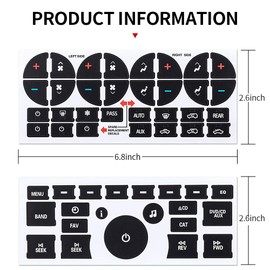 Fehlot AC Dash Button Repair Kit - 4 Black Crystal Letter Print Stickers for Select 07-14 GM Vehicles & Radio Dash Buttons - Powder Coated Metal or Plastic - Outdoor Use - Decal