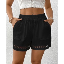 Bsubseach Womens Shorts for Women Casual Elastic Waisted 2025 Cotton Trendy Comfy Summer Shorts with Pockets Black XL