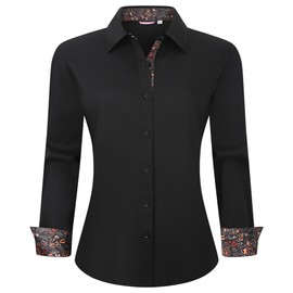 Esabel.C Womens Dress Shirts Cotton Long Sleeve Regular Fit Stretch Button Down Blouse,Black,L