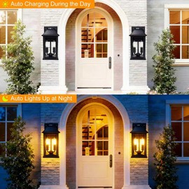 Solar Porch Lights Outdoor: Solar Wall Sconce Lights with Motion Sensor & 3 Lighting Modes - Dusk to Dawn Waterproof Lantern Fixture with Clear Panel for Garage Porch Yard Front Door (Black - 2 Pack)