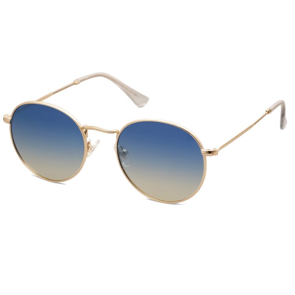 SOJOS Gafas de sol polarizadas redondas pequeñas para mujeres y hombres, clásicas vintage retro UV400 SJ1014, Dorado, azul y marrón, Pequeño