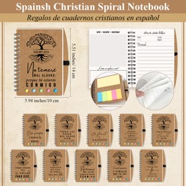 Kosiz 40 Pcs Spanish Christian Gift Bulk Church Spiral Notebook with Sticky Note Ballpoint Pen Tree of Life Bible Verse Prayer Journal Religious Women Men of God(Brown,Classic)