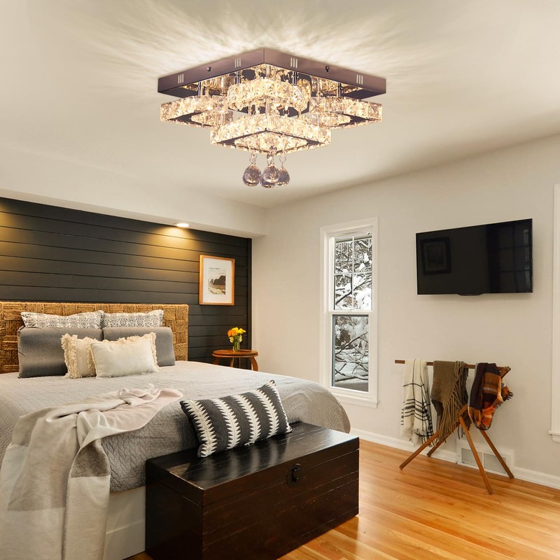CXGLEAMING 11.8" Modern Crystal Chandelier LED Ceiling Light Fixture Suitable
