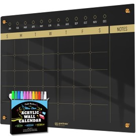 Guardmate Oversize Black Acrylic Calendar for Wall Plexi Glass Dry & Erase | Ultra-Thick Home Office Monthly Glass Family Planner Board Big Clear Reusable Blackboard Whiteboard 8 Pens Eraser (24"X16")