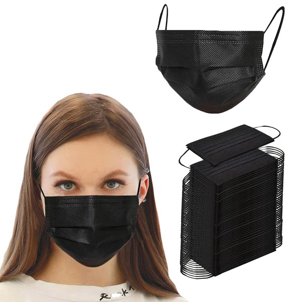 NNPCBT 500PCS 3 ply black disposable masks filter mask, (PR-Black-500)