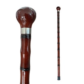 THY Collectibles Wooden Cane Walking Stick with Rubber Tip for Men and Women Ergonomic and Fashionable - 35 inch Bamboo Style Cane with Ball Knob Handle (Dark Red)