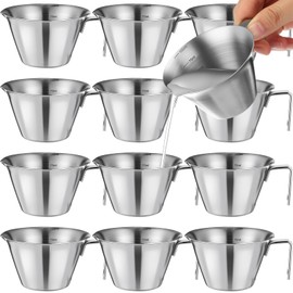 Honeydak 12 Pcs Stainless Steel Espresso Shot Cup 3.4 oz/ 100 ml Espresso Measuring Cup with Spout and Handle Scale Metal Coffee Measuring Accessories