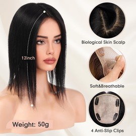 starluck Hair Toppers for Women Real Human Hair, 5"*5.5"Large Coverage Natural Black Hair Topper No Bangs,100% Real Human Hair Toppers for Women with Thinning Hair,Cover Gray Hair Roots