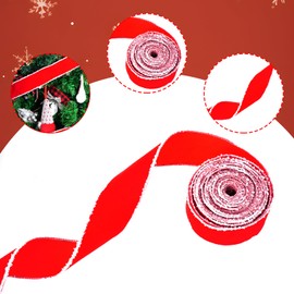 baotongle 10 Yards Red Velvet Wired Ribbon with White Snow Drift Edge Christmas Ribbons Wired Red Velvet Ribbon Christmas Tree Ribbons for Crafts Holiday Party (Red, 6.3cmx10meter/2.5inchesx10.9Yard)