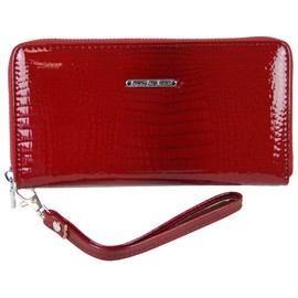 Jennifer Jones Genuine Leather Women's Purse – Fashionable Croco Gloss Look – RFID, red, Modern