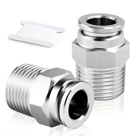 TAILONZ PNEUMATIC 304 Stainless Steel Male Straight 8mm Pipe OD x 3/8 BSP Push to Connect Fittings PC8-03 (Pack of 2)