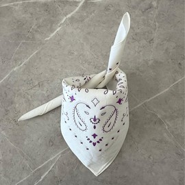 The Peacock Crew Off White Bandana With Lilac Paisley in Premium Soft Cotton Gift Kraft Pack Coconut Milk