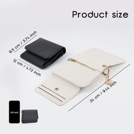 AdiStylinno Women's Small Wallet, Ladies Leather Compact Wallets, Cute Keychain Purse with Zip Pocket Multiple Card Slot (Black)