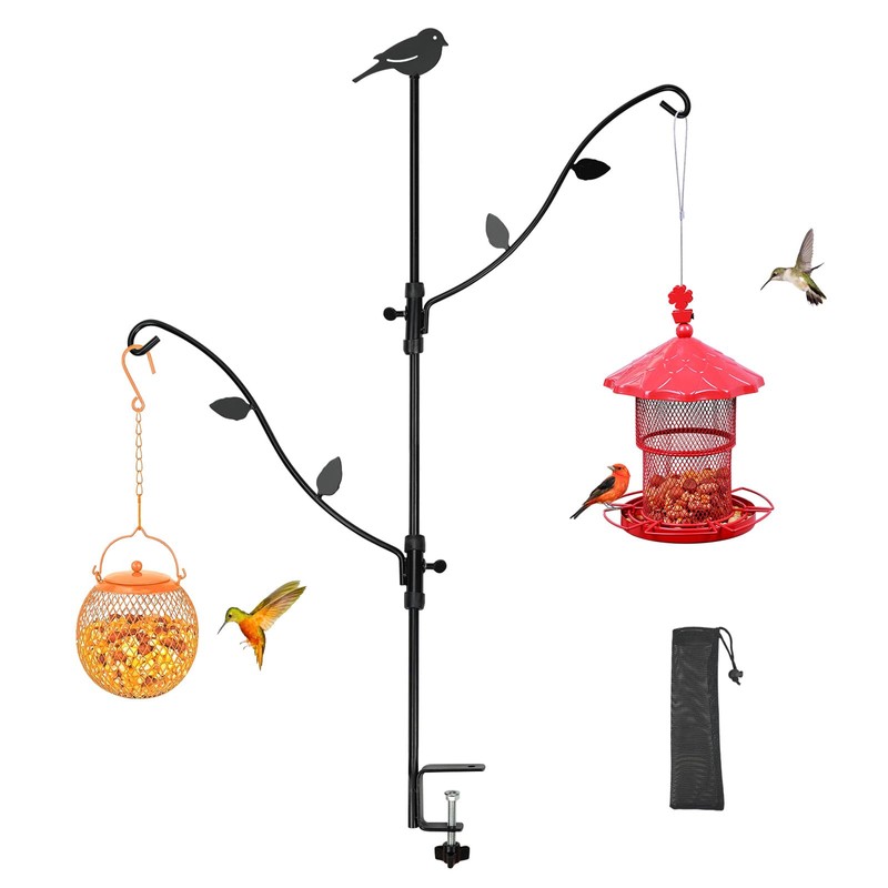 Deck Bird Feeder with Multi-Hooks and Adjustable Branches for Porch