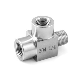 QWORK Stainless Steel Pipe Fitting, 1/4" NPT Male x 1/4" NPT Female x 1/4" NPT Female, Male Run Tee, Street tee