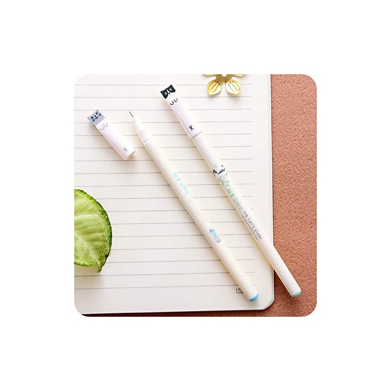 Sencoo 12本パック ブラックゲルインクペン かわいい猫ペン 0.38mm かわいい学生ギフト 学校 賞品 男の子と女の子の誕生日プレゼント