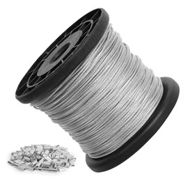 304 Stainless Steel Wire,Wire Rope, 7 x 7, 1/16 (1.5 mm) Diameter, 328 ft (100 m) Long with 150 Aluminum Sleeves for Decorative, Rope Pulling, Etc.