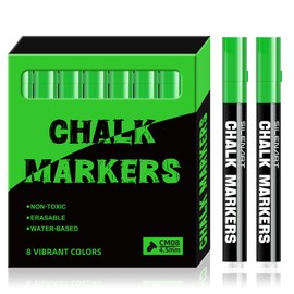 SILENART Green Window Chalk Markers for Car - Liquid Chalk Markers for Chalkboard Blackboard Glass Mirror Dry Erase Calendar Board Memu Board - Chalk Pen with Washable Paint - 8 Pack