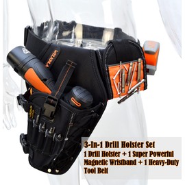 3-In1 Drill Holster Set w/Strong Magnetic Wristband & Solid 2 inch Belts for Men, Drill Holder, Tool Belt Drill Holder, 12v Power Tool Holster, Impact Holster, Impact Holder, Magnetic bit Holder