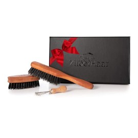 Zilberhaar Basic Beard Brush Kit (Soft Version) 2nd Cut Boar Bristles - Ideal for Stubbles and Short To Medium Beards - Distributes Balm and Oil for G