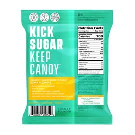 Smart Sweets Peach Rings, 1.8oz (Pack of 12), Candy with Low Sugar (3g), Low Calorie (100), No Artificial Sweeteners, Vegan, Plant-Based, Gluten-Free, Healthy Snack for Kids & Adults