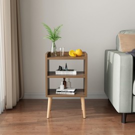 LUCKNOCK Nightstand, Mid-Century Modern Bedside Tables with Storage Shelf, Minimalist and Practical End Side Table, Fashion Bedroom Furniture, Walnut.