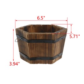MY MIRONEY Wooden Barrel Planter Vintage Style Wood Bucket Rustic Garden Flower Plant Pots Container with Metal Handles, Hexagonal, 6.5" x 3.94"