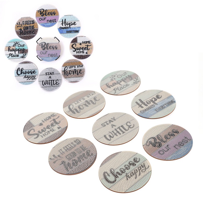 8Pcs Rhinestone Painting Coasters Assorted Style Strong Stickiness Odourless Coaster