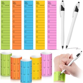 100 Pcs Paper Reminder Bracelet Wearable Notepad Wristband with Ballpoint Pen 9.5 x 1.8 in Disposable Waterproof Writable to Do List Memo Wristband Gift for Student Nurses Techs Study Work, 5 Color