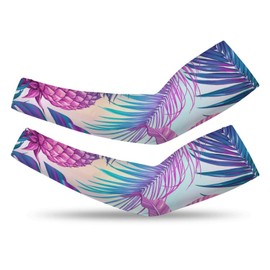 Xmkltbz 1 Pair Cooling Arm Sleeves, Unisex Warmer Spandex Sports Cover Uv Sun Protection for Cycling Golf Running XL Print Seamless Purple Blue Tropical Palm Trees Plants, Pineapple, Flowers