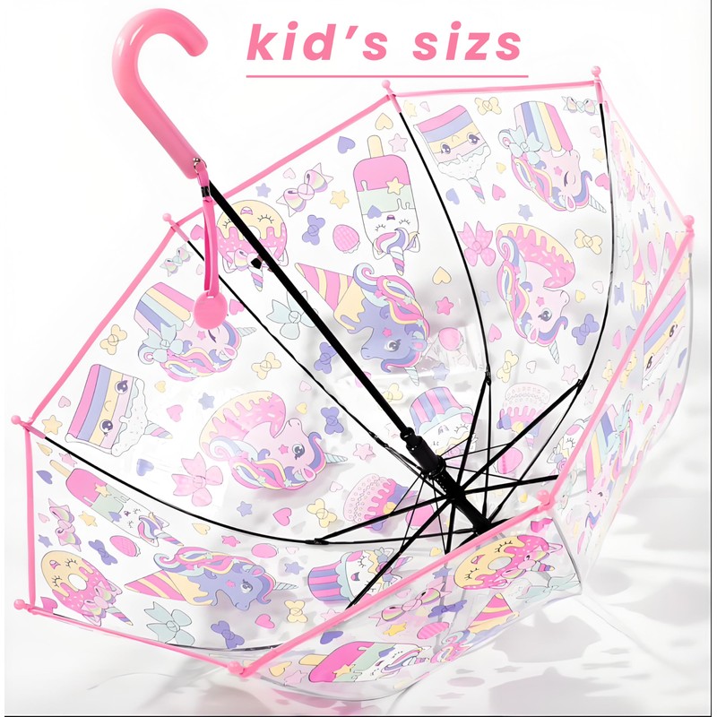 MRTLLOA Kids Pink Unicorn Clear Bubble Umbrella, Toddler Grip Curved